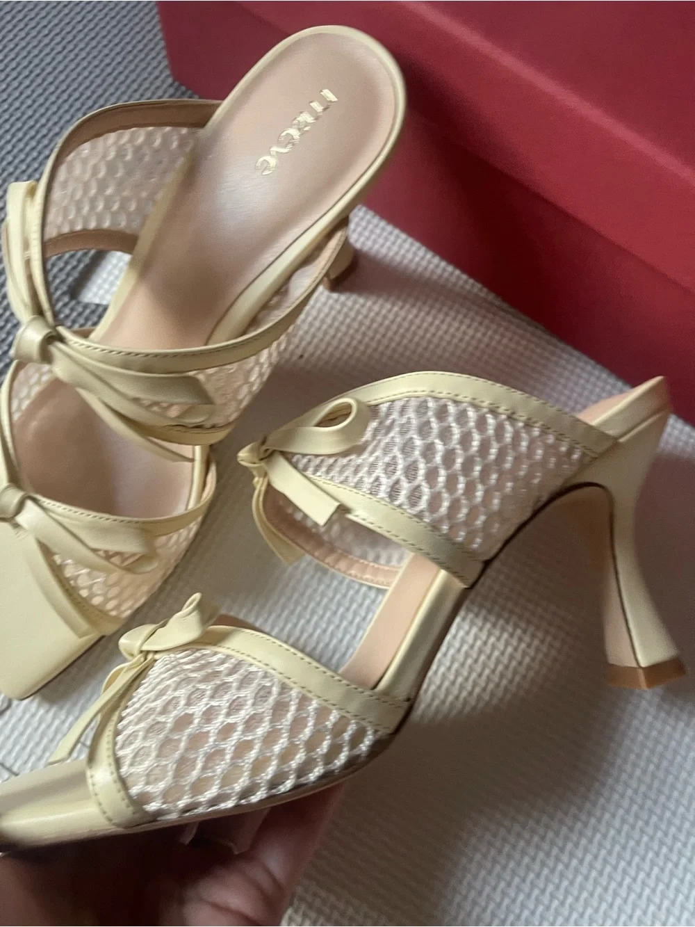 Maeve Mesh Double Bow Open Toe Heels, size 7
